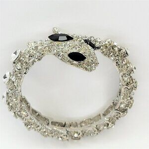 Mens Silver Tone Snake Wrap Bangle Cuff Bracelet